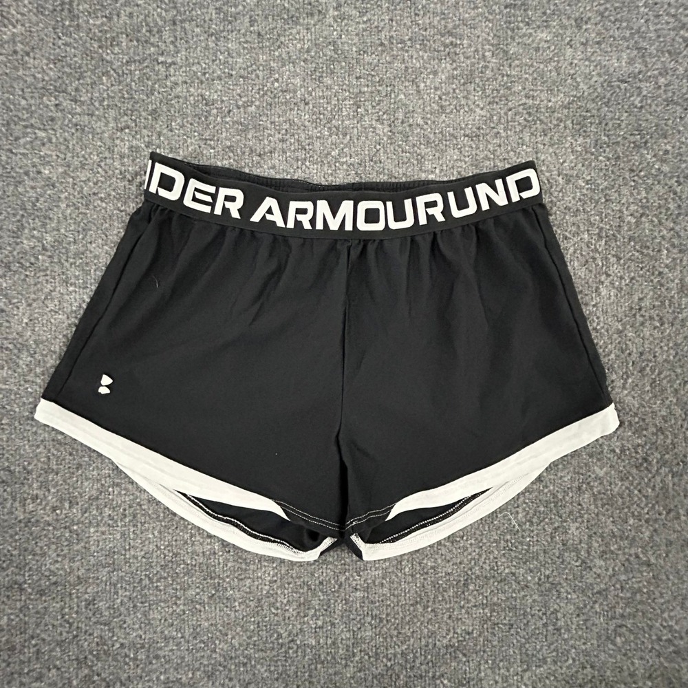 Under Armour Shorts Womens Size S Black White Logo Waistband Athletic Running